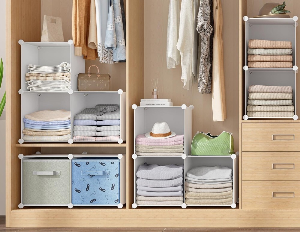 Stackable Plastic Cube Storage Organizer 11.8 Inch for Closet Bathroom Wardrobe