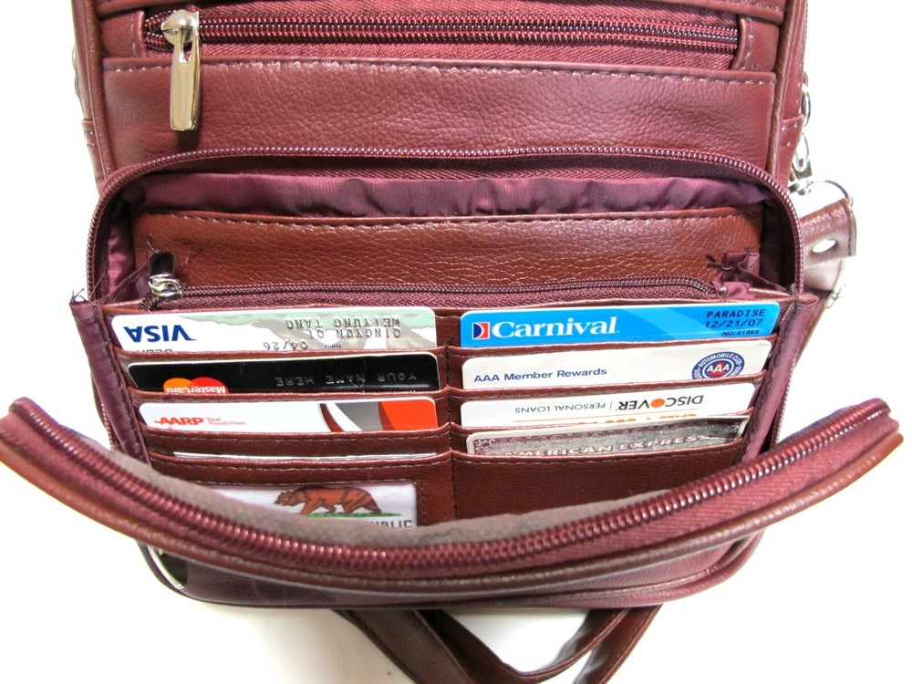 7 Pocket Multi-Function Genuine Leather Purse Handbag w/Organizer Top Handle