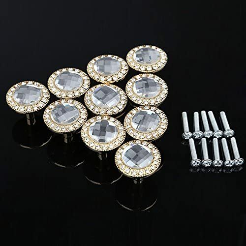 Vktech 10 PCS Round Pull Handle Glittering Rhinestone Knob Cupboard Drawer  (W3B