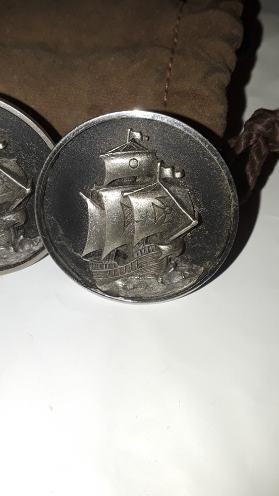 Vintage Tall Ship Cufflinks With Pouch