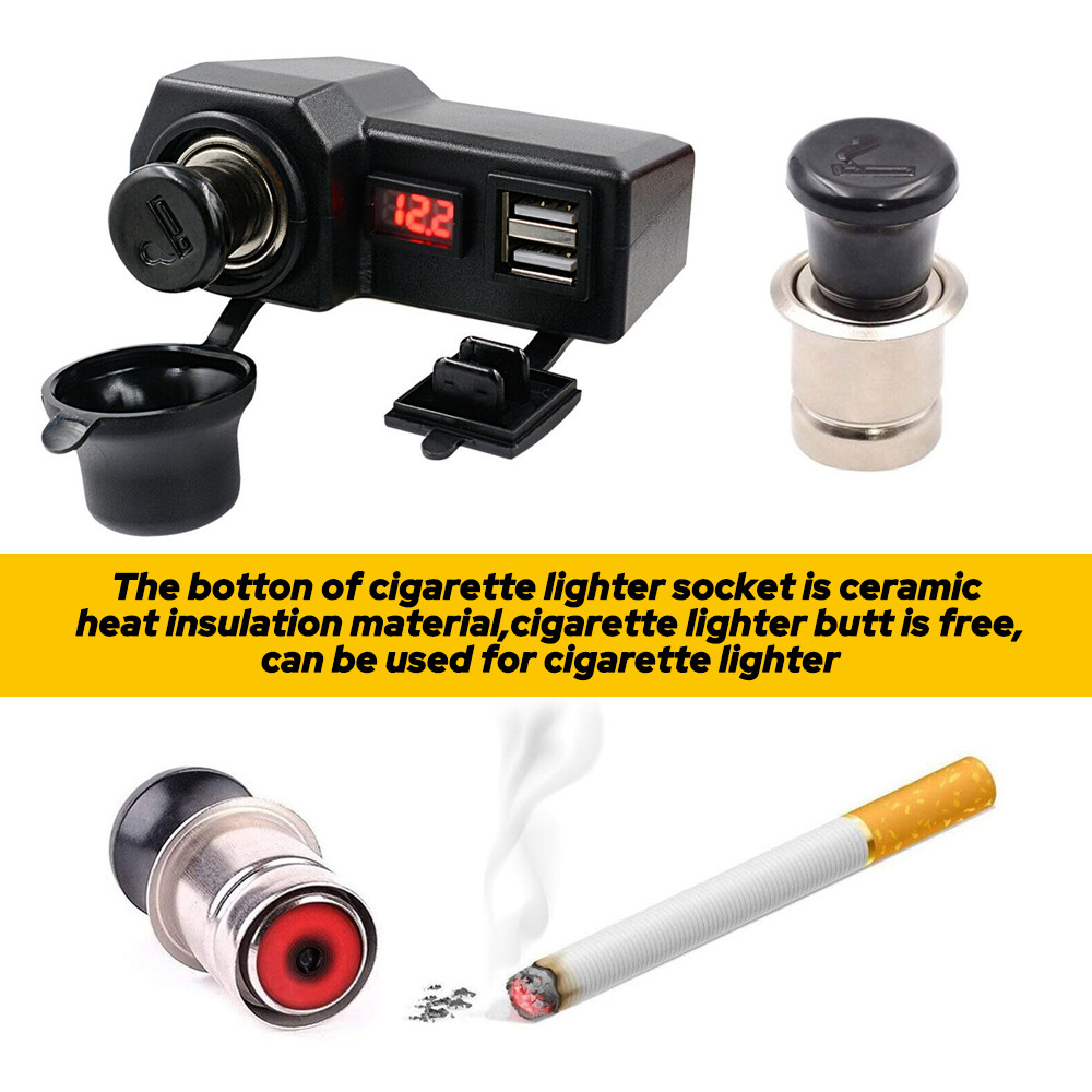 Motorcycle Handlebar Dual Phone USB Charger Cigarette Lighter Socket Waterproof