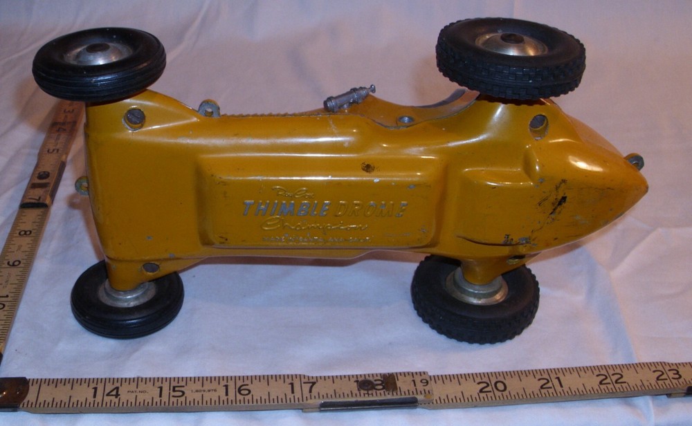 RAY COX #44 THIMBLE DROME CHAMPION TETHER CAR IN YELLOW 1950s ORIGINAL