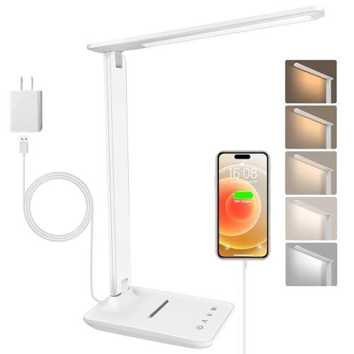karidi LED Desk Lamp Dimmable Table Lamp Reading Lamp with USB Charging White