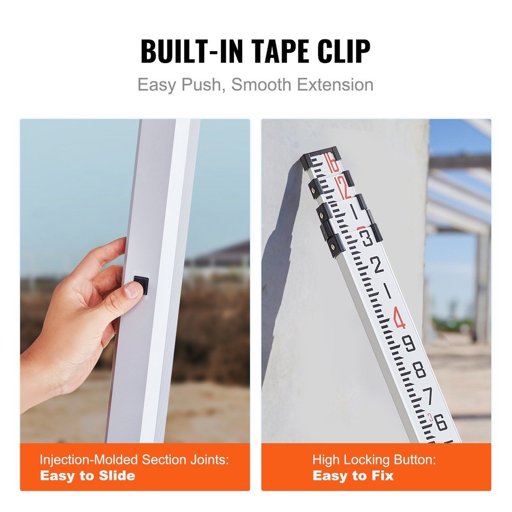 Dual-Scale Aluminum Rod 16ft, Telescopic, Bubble Level, Compact Carry Bag