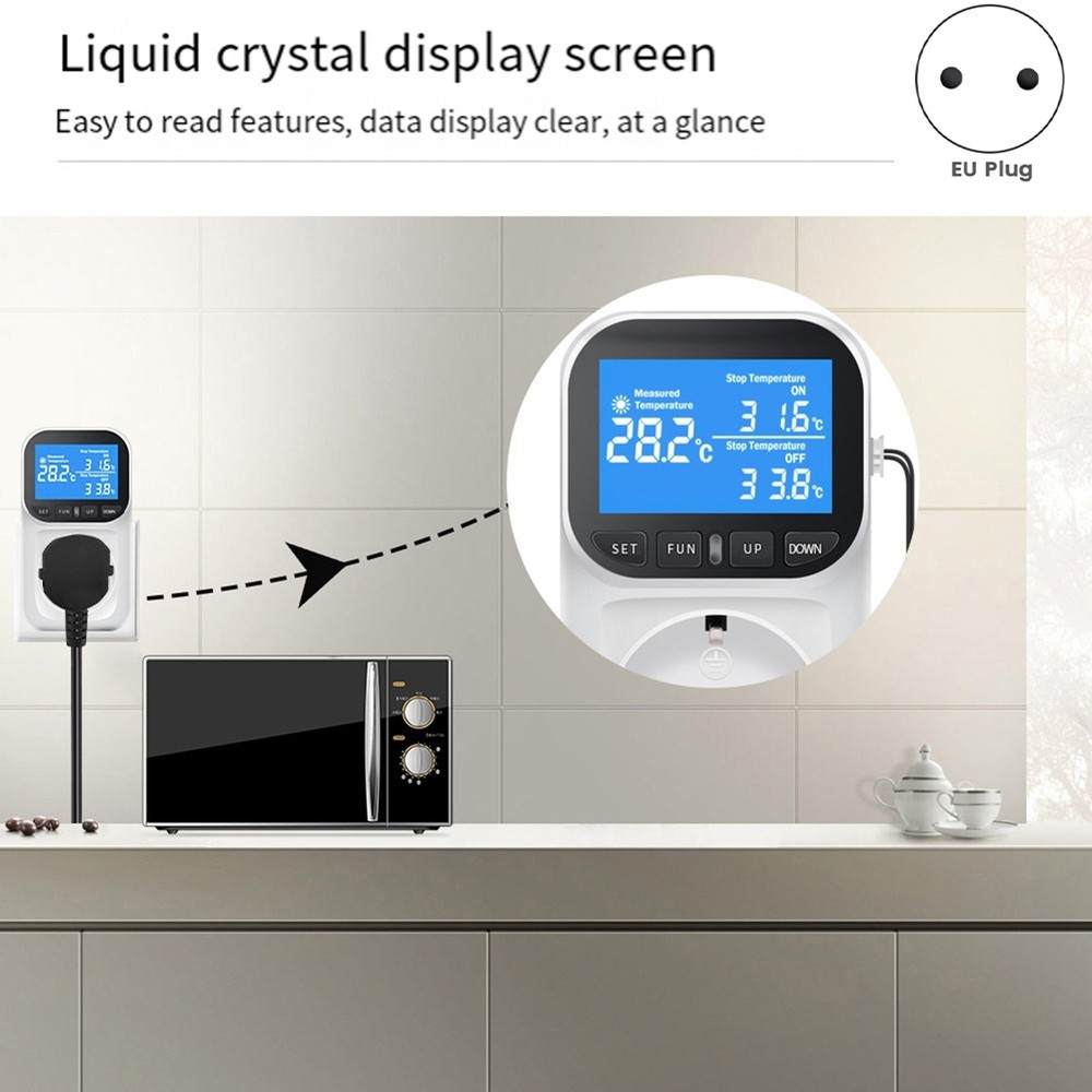 Digital Temperature Controller Socket Thermostat with Sensor Probe Heating Cooling4229