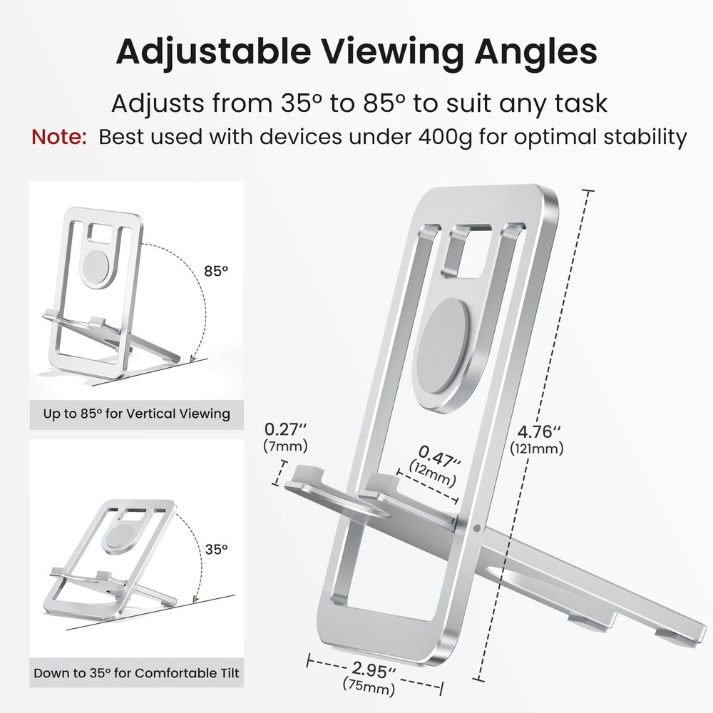 Itramax Phone Stand for Desk,Foldable Silver – (Max 400g)