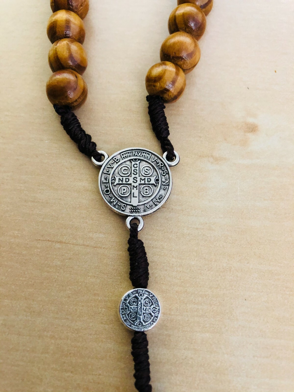 Saint Benedict Wooden Beads Rosary with INRI Crucifix & Medal Catholic Prayer 4x