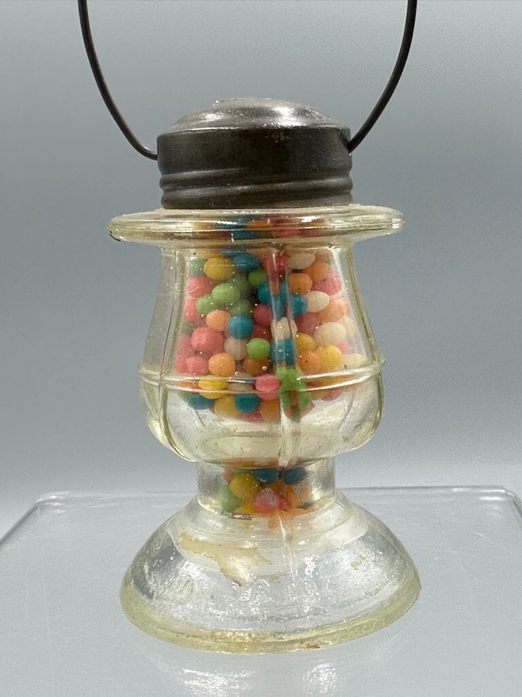 Vintage Long Waisted LANTERN GLASS CANDY CONTAINER A&E 402