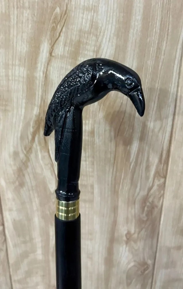 Victorian Crow Handle Walking Stick, Folding Wooden Shaft
