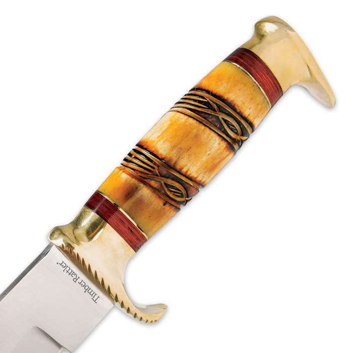 16" Timber Rattler Genuine Bone Fixed Blade Knife with Sheath