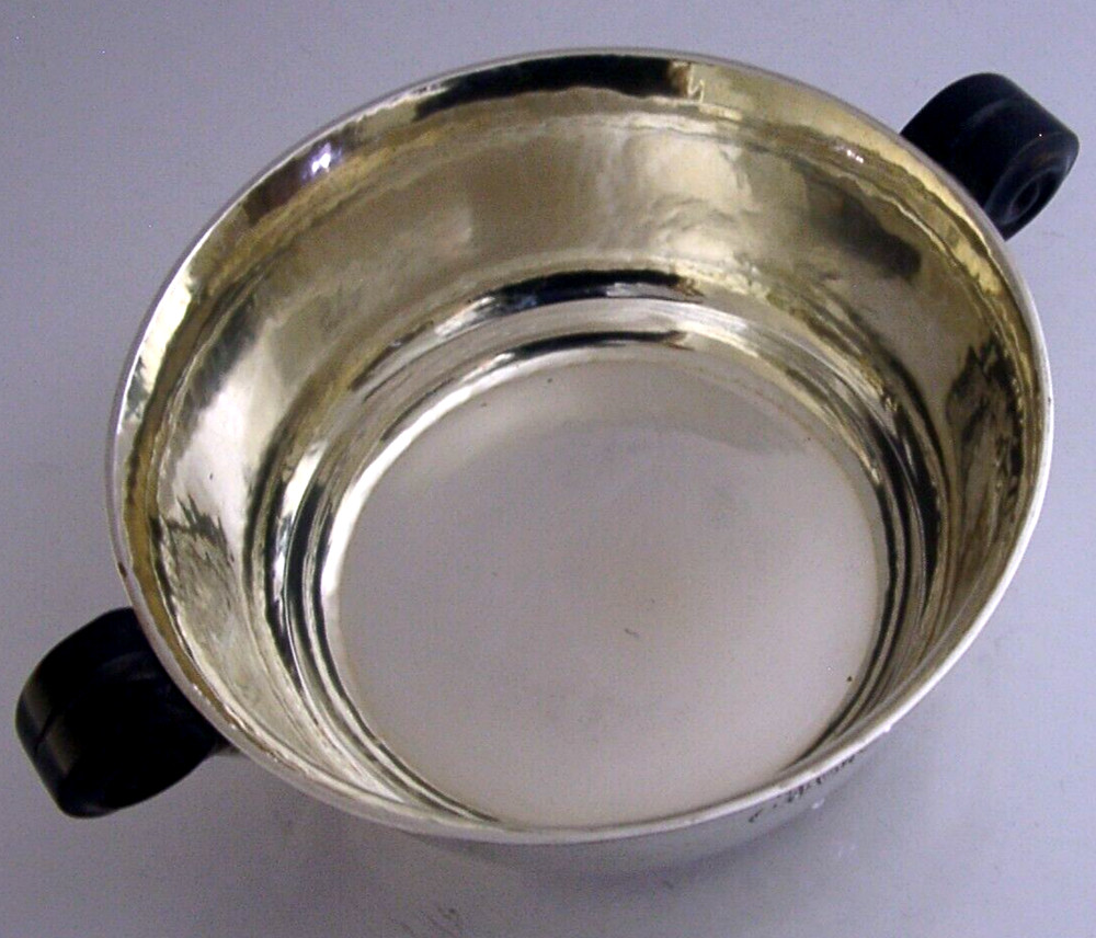 GERMAN ARTS & CRAFTS SOLID SILVER WOODEN TWO HANDLED BOWL c1910 ANTIQUE 150g