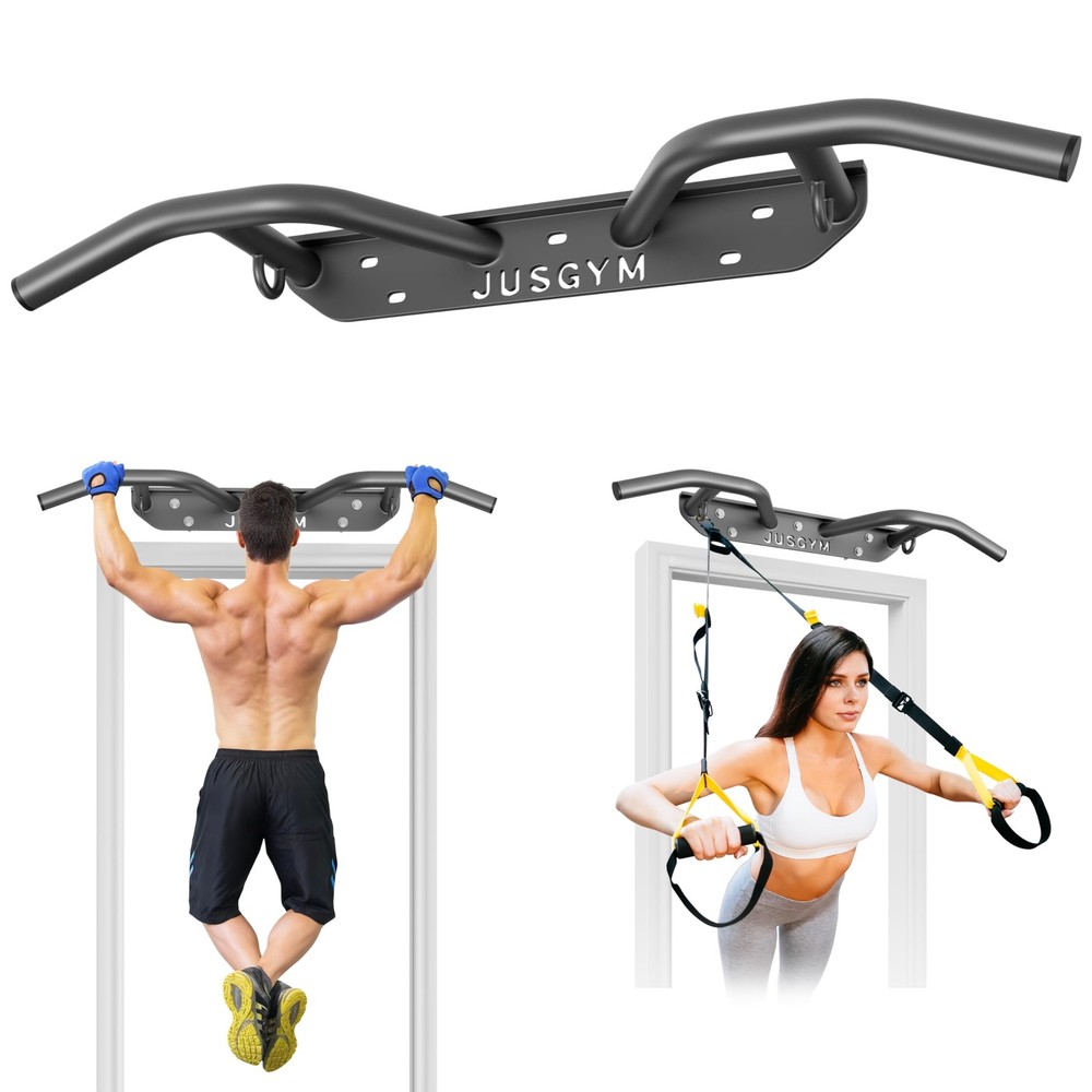 Jusgym Wall Mounted Pull Up Bar - Heavy Duty Chin Up Bar, Pull-Up Bar Support...
