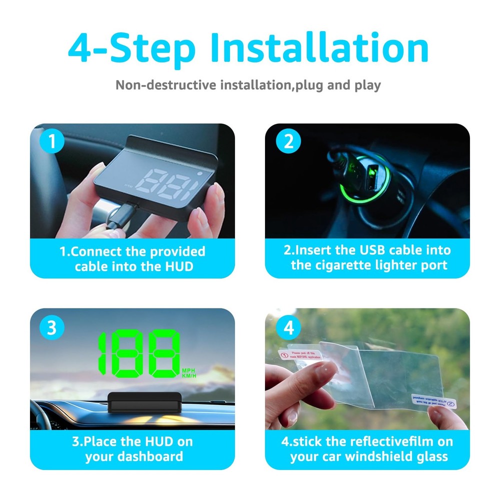 Universal Car GPS HUD Head Up Display Digital Speedometer USB Plug & Play Mph