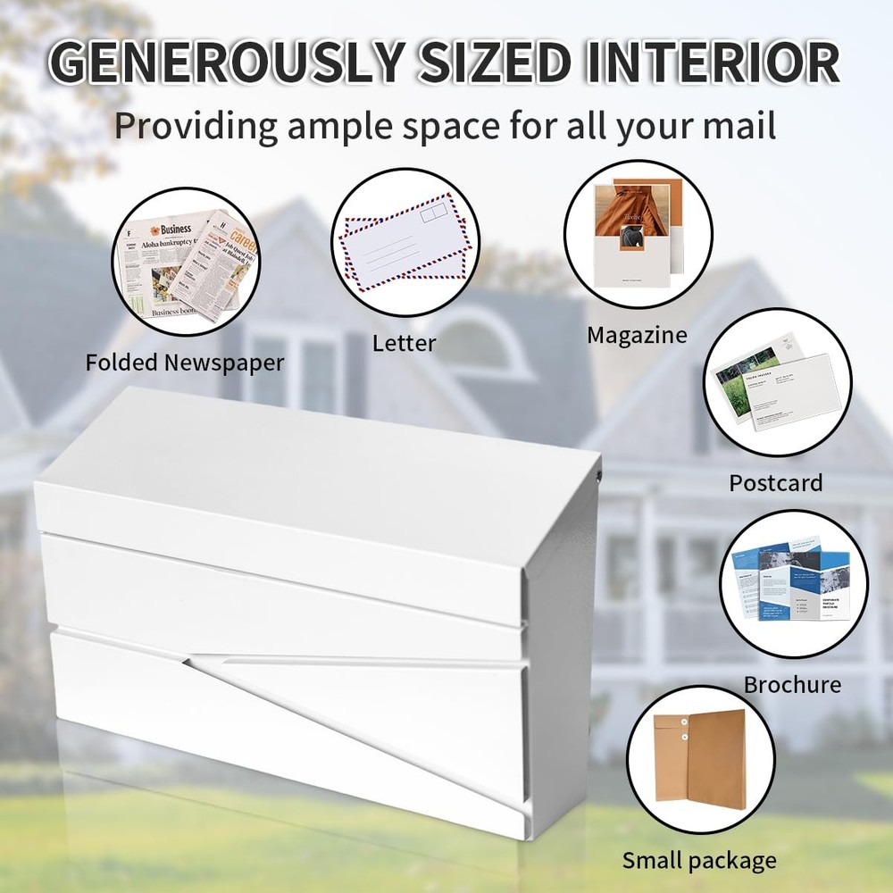 Wall Mount Mailbox, Large Capacity Mailbox for House, White