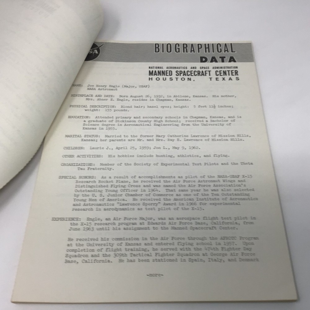NASA Biographical Data sheet ( Revised July 1967) Astronaut Biographies