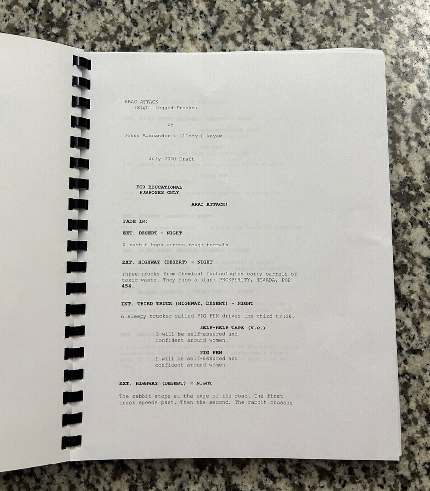 Eight Legged Freaks Horror Movie Script Reprint Full Screenplay Script
