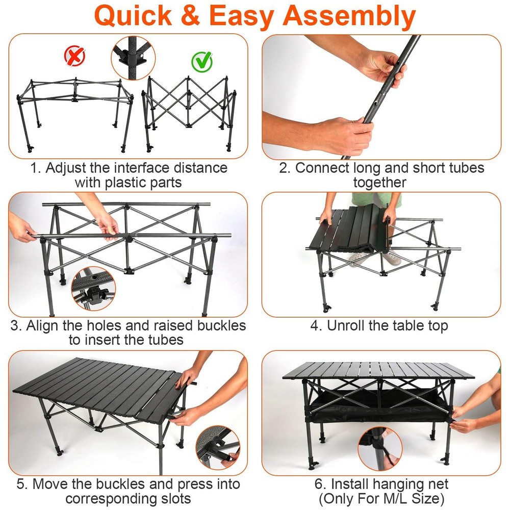 Portable Folding Camping Table w/ Adjustable Height Rustproof Carbon Steel