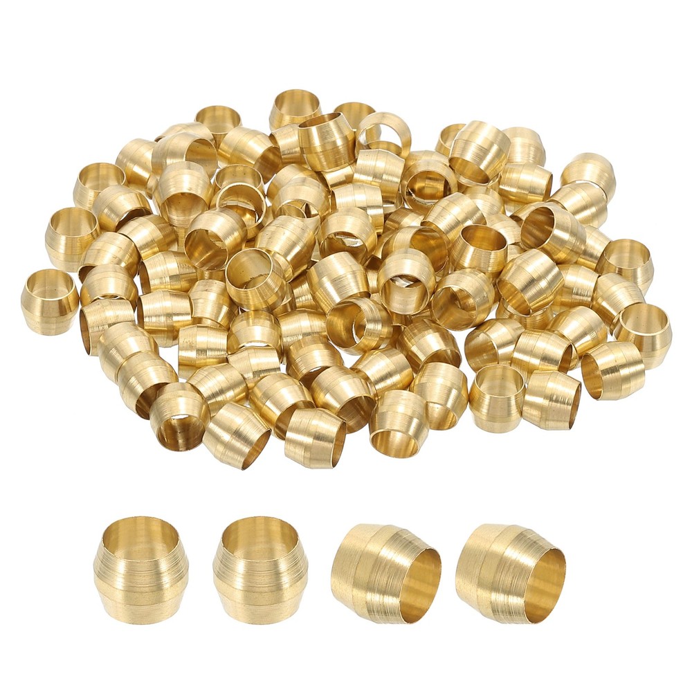 100Pcs Tube OD 1/4" Brass Compression Sleeves Ferrules