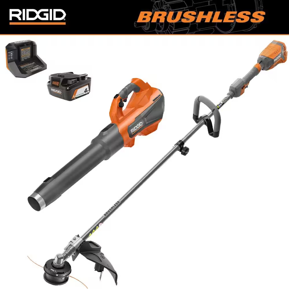 18V Brushless 14 In. Cordless Battery String Trimmer and Leaf Blower 2-Tool Comb