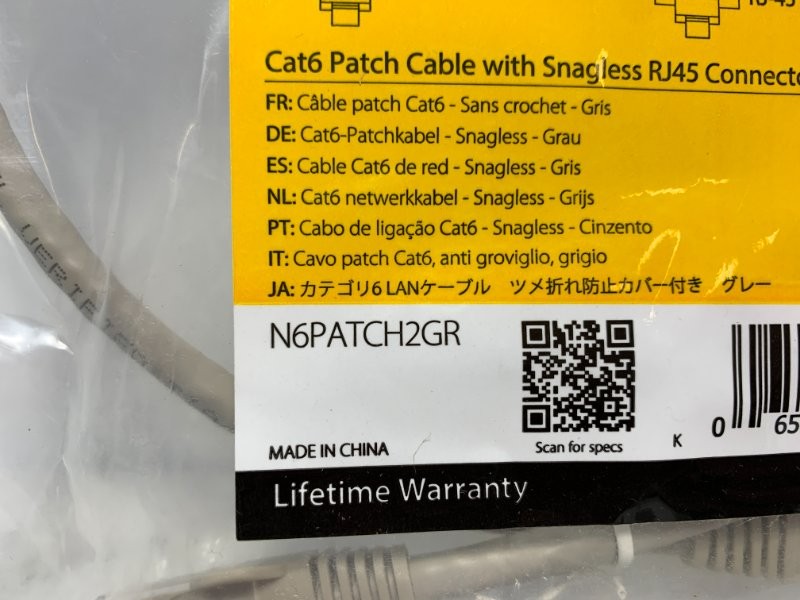Startech N6PATCH2GR Ethernet Cable 2' Cat6 Gray RJ45