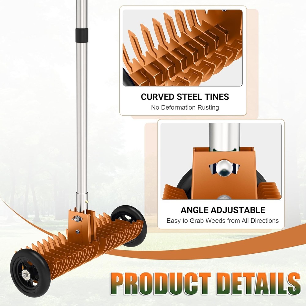 Lawn Thatch Rake, 15-Inch Steel Dethatching Tool
