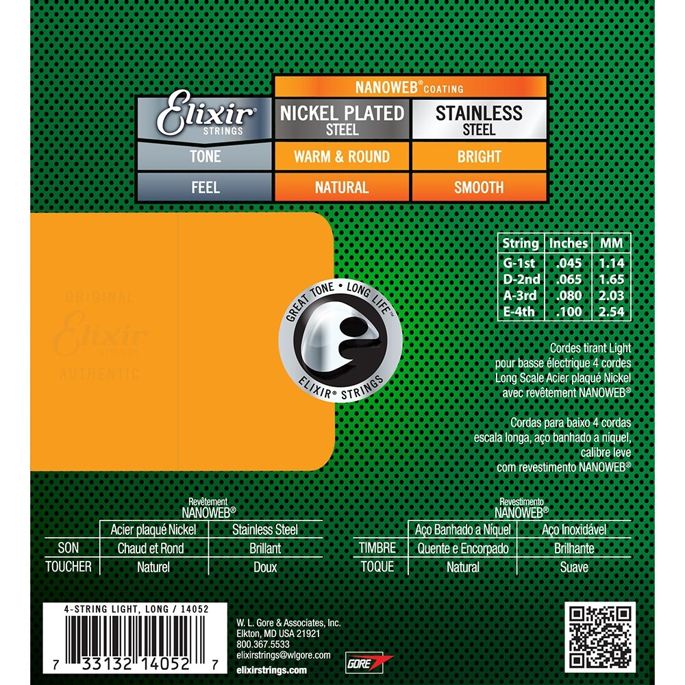 Elixir 14052 NANOWEB, Light, Long Scale, Bass Strings (45-100)
