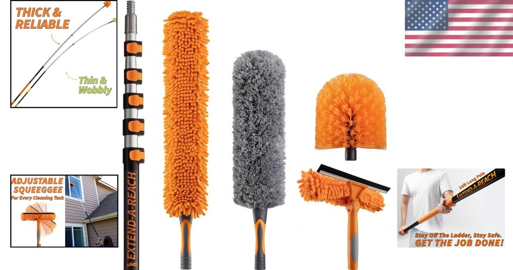 30 Ft High Reach Duster Kit with 24 Ft Extendable Pole & Microfiber Attachmentst
