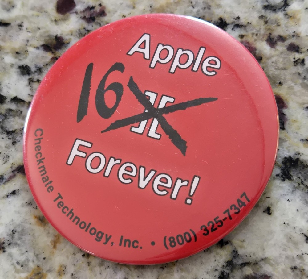 3" Vintage Apple Computer button pin - Apple 16 Forever  Checkmate Tech Apple II