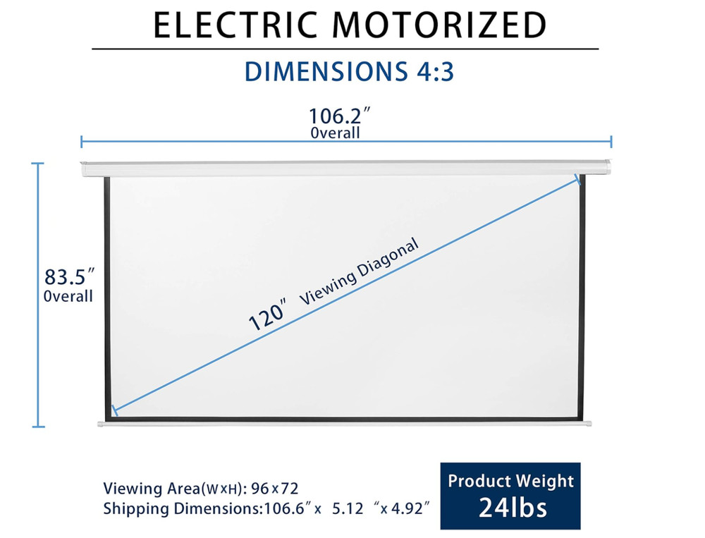 120" Motorized Projector Screen Electric Diagonal Automatic Projection 4:3 HD