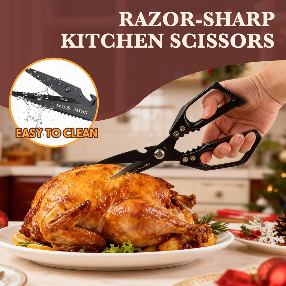 Kitchen Scissors, Heavy Duty Stainless Steel Kitchen Shears, Sharp Black Meat...