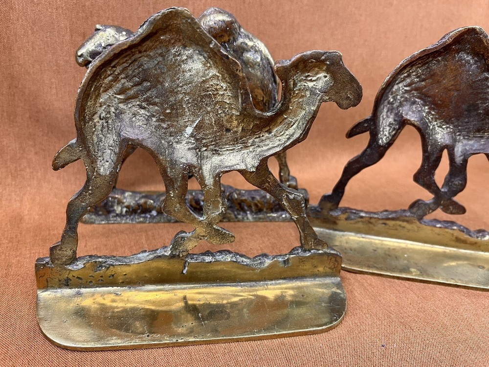(3) Vintage / Antique Solid Brass Running Racing CAMEL Bookends ~ Orientalist