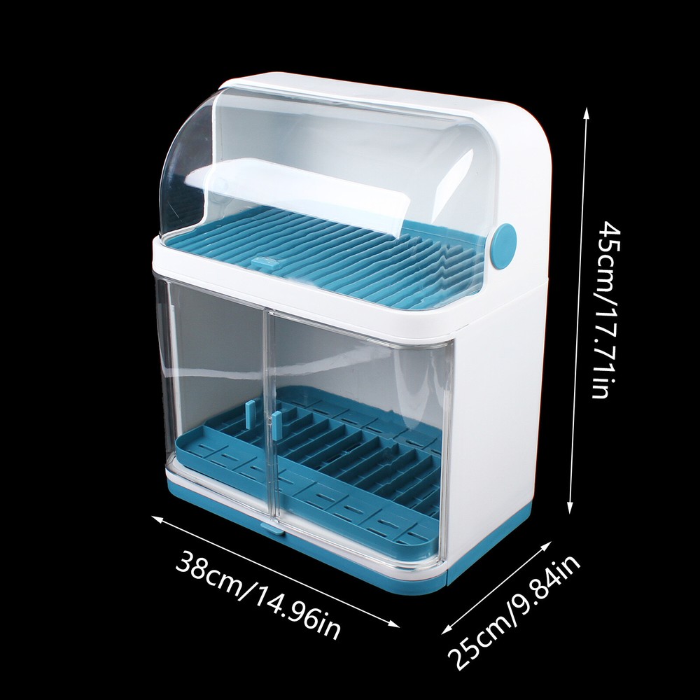 2-layer Kitchen Dish Rack Drainer Bowl Cup Plate Dish Drying Rack With Cover