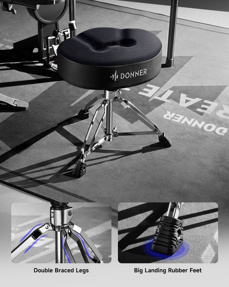 Donner Saddle Drum Throne Drum Stool Thick Memory Foam Ergonomic Seat Adjustable