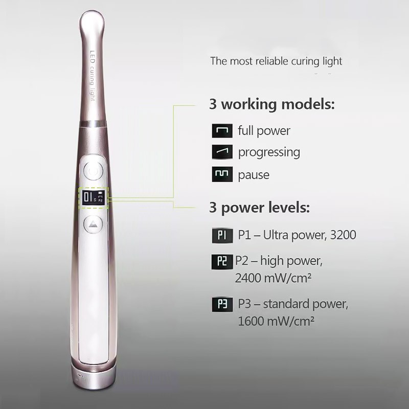 Dental Wireless LED Curing Light 1 Second Curing 3200mW/cm² with 4 Powerful LEDs