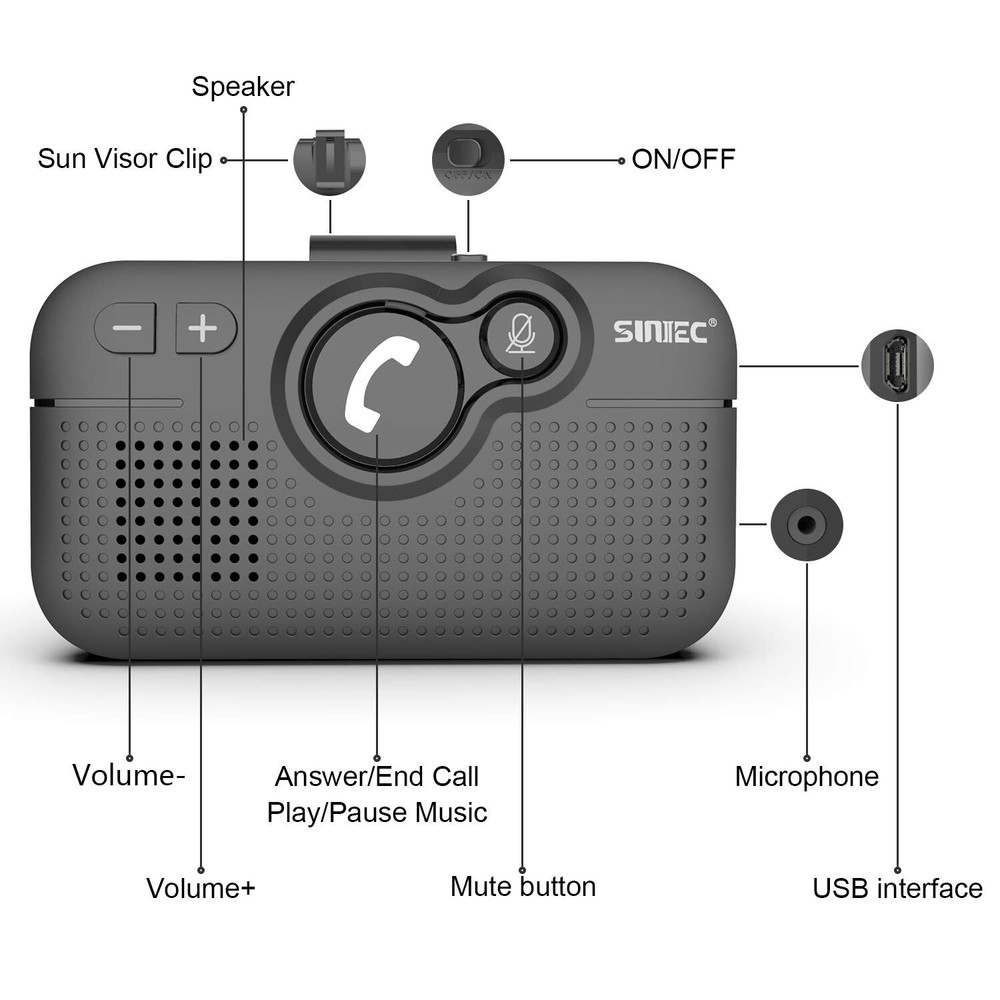 Handsfree Bluetooth Car kit for Cell Phone, Wireless Bluetooth Speaker for ca...