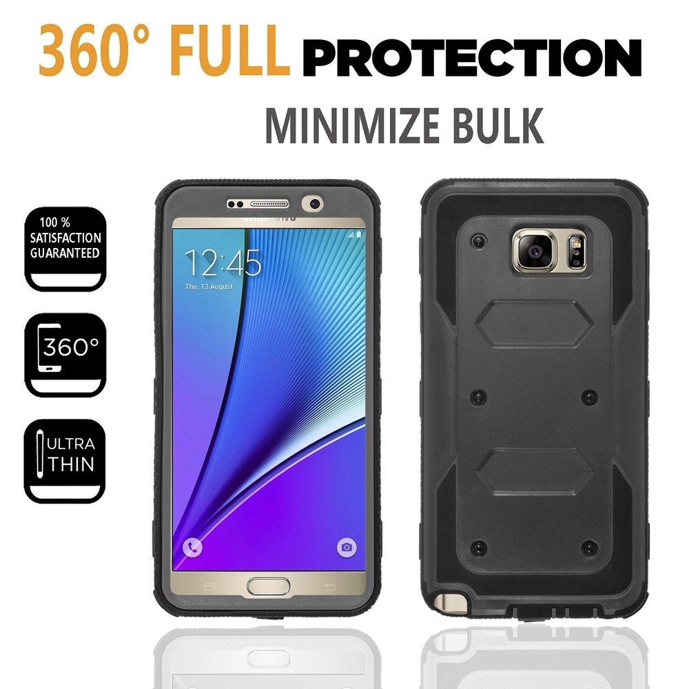 For Samsung Galaxy Note 5 Shockproof Case Belt Clip Tempered Glass Protector
