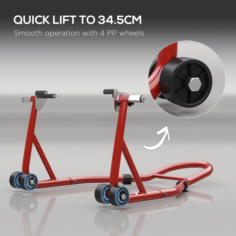 HOMCOM Front Motorcycle Paddock Stand with Pin&Swingarm Spool Adaptors, Red