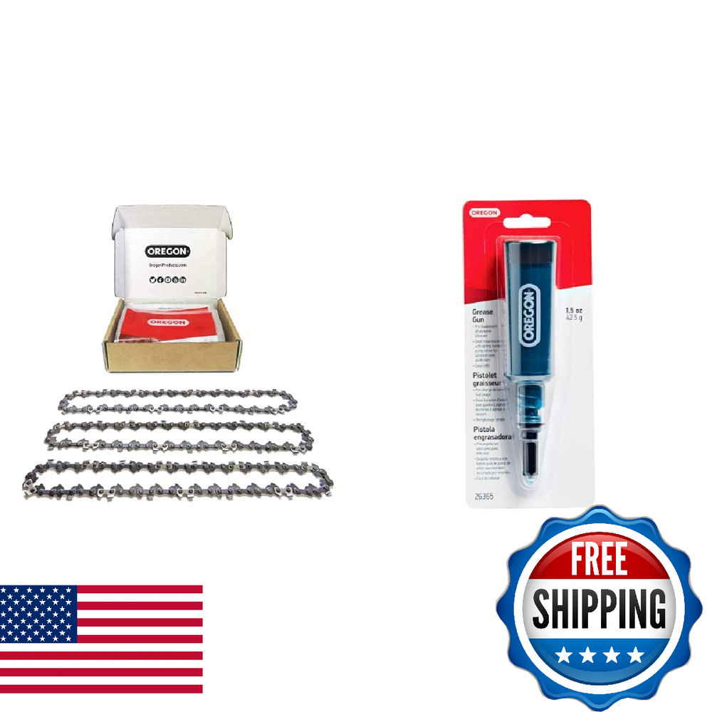 Oregon 3-Pack S56 AdvanceCut Chainsaw Chains & Grease Gun for Chainsaws, Pre Loa