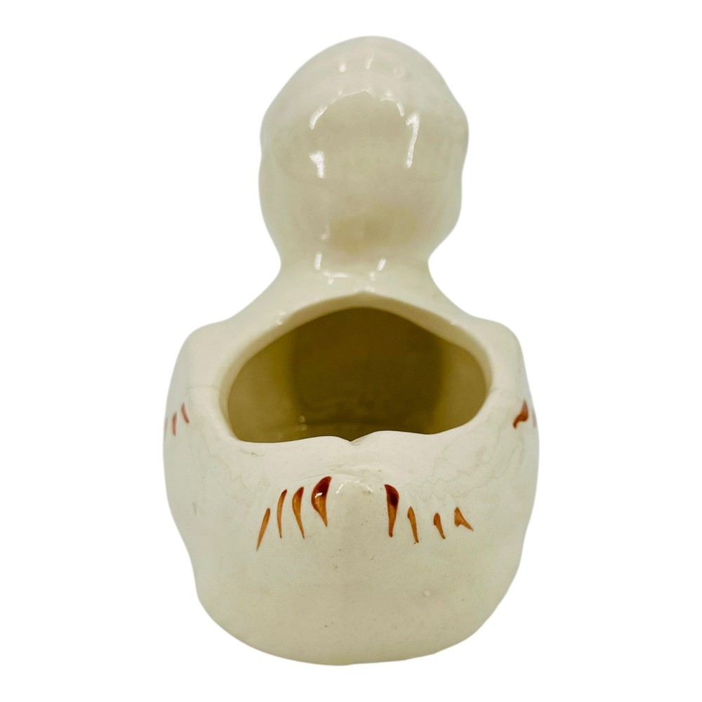 Vintage Ceramic Duck Planter White Yellow Spring Easter Summer 5" 1950's