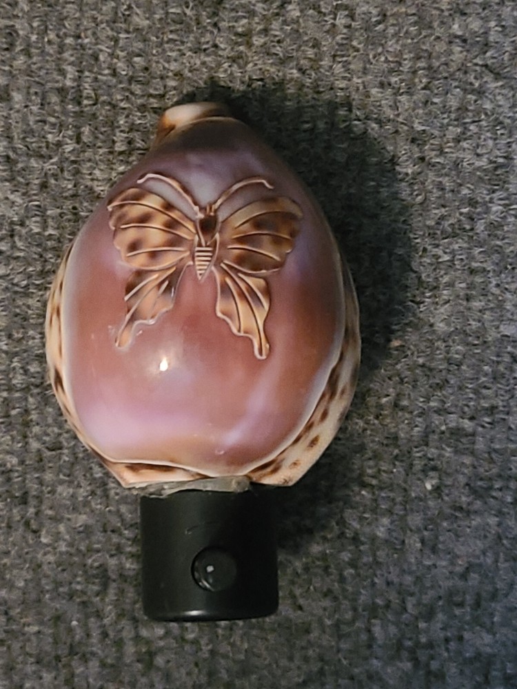 Vintage Seashell Nightlight With Engraved Butterfly
