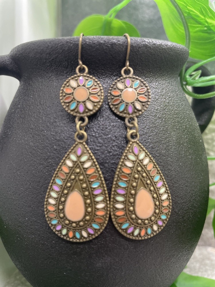 2.5” Earring Set Bronze-tone Boho Exaggerated Dangle Drop New Free Ship A3549