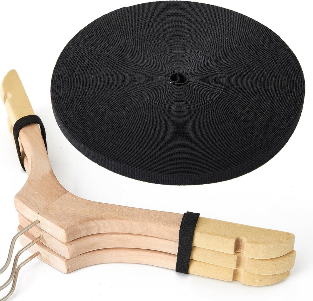 Double-Sided Hook and Loop Straps,1/2in x 100ft Black Hook and Loop Roll Double-