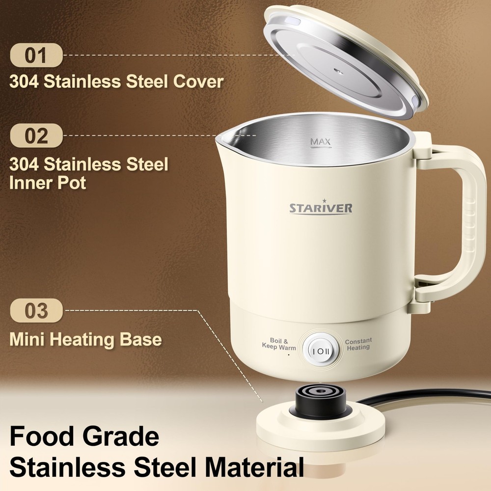 Portable Travel Kettle, 600ML Small Electric Kettle with Foldable Handle, Foo...
