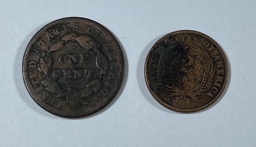 1838 Large 1C & 1865 2C (#21251) Both low grade