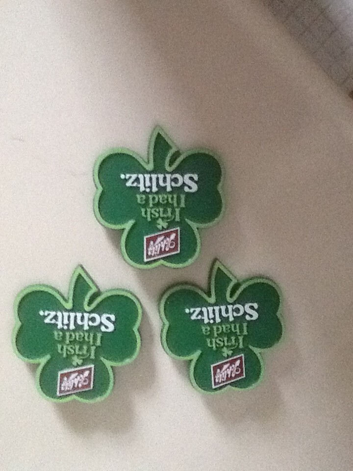  three  Schlitz beer shamrock plastic pins