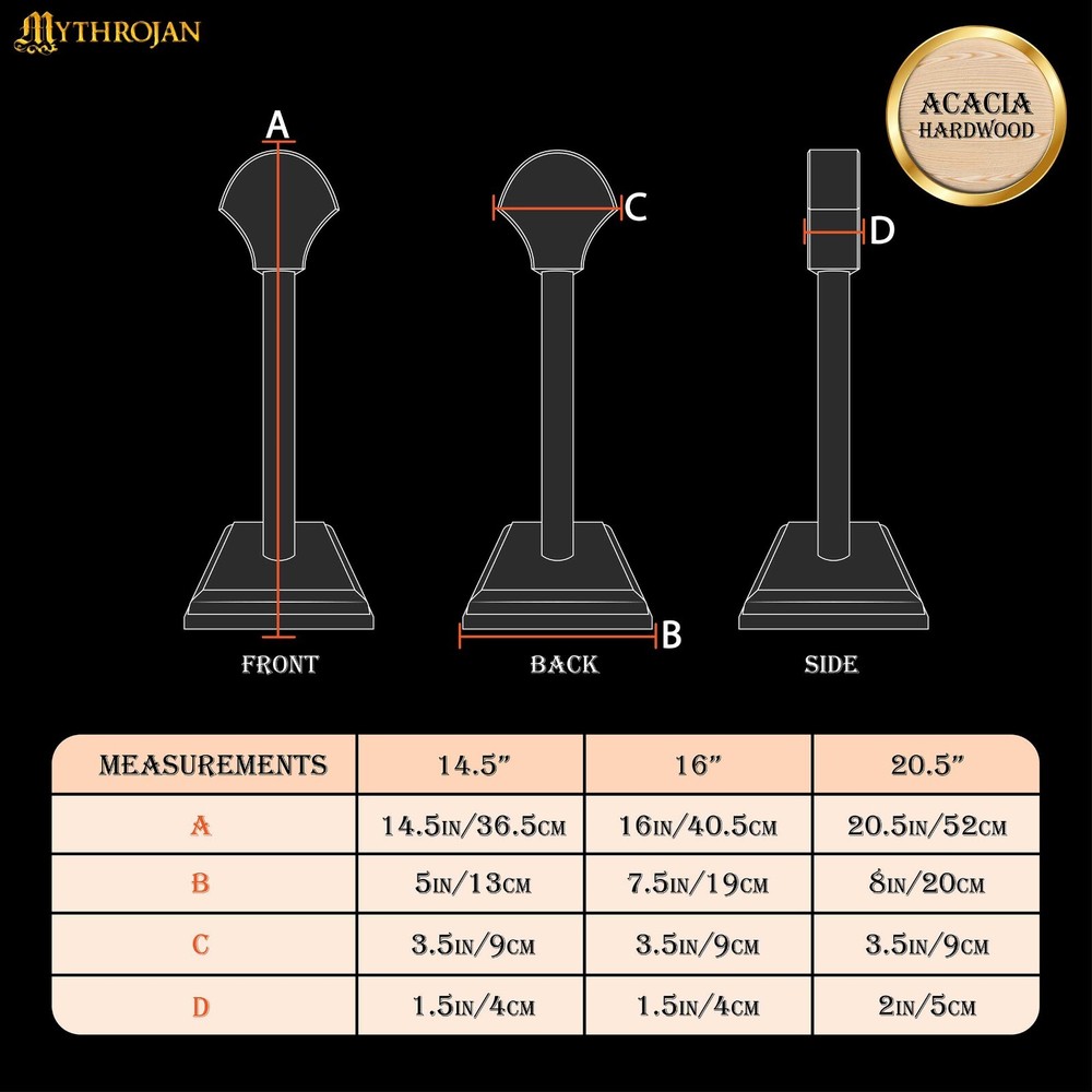 Wooden Helmet Stand for Display Head Armor Solid Knight Medieval Black Stand