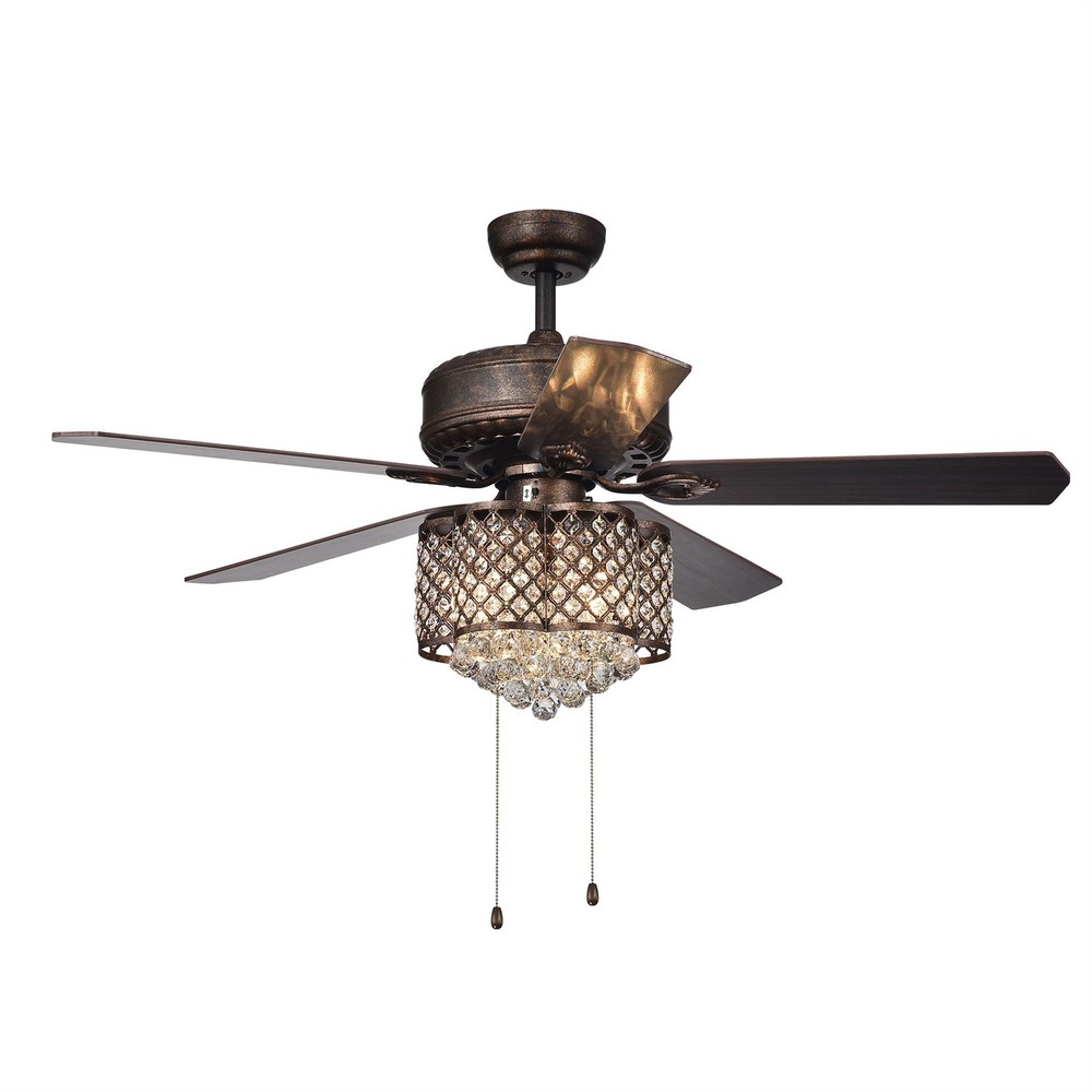 Proshta 3-light Crystal 5-blade Rustic Bronze Ceiling Fan Pull Chain