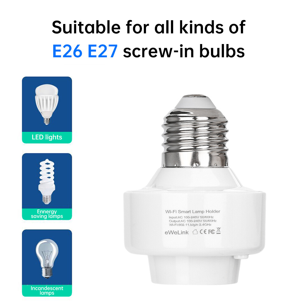 Smart WiFi Bulb Socket E26 E27 Light Bulb Adapter EWeLink Alexa Google Control
