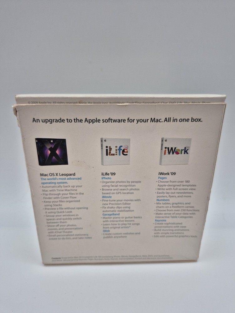 Apple Box Set OS X Leopard, iLife, iWork MB997Z/A 2009 Complete