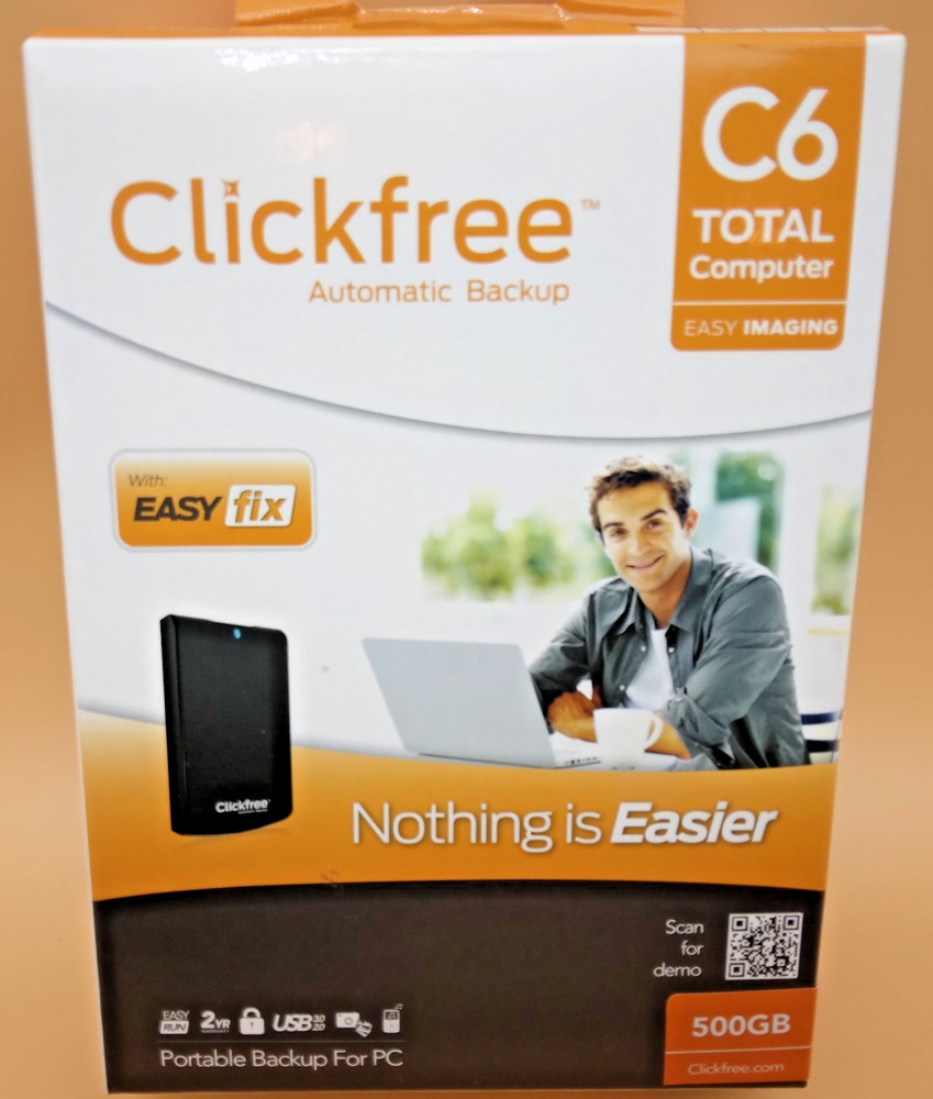Clickfree C6 Automatic Backup Portable USB Hard Drive 500GB For PC Computer